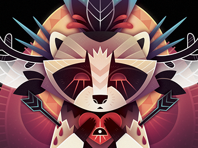 Onyx heart illustration raccoon totem