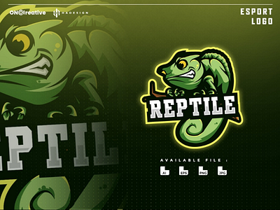 REPTILE E-SPORTS LOGO animals chameleon design digital esports game gamer gaming graphic green logo player sports template tournament