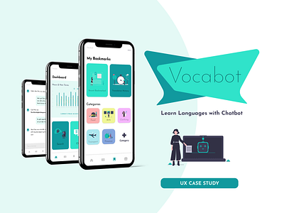 Vocabot: Learn Languages with Chatbot ai artificial intelligence bot chat chat app chatbot cultures dailyui expat language language app language learning migration refugee robot student ui ui design ux ux design