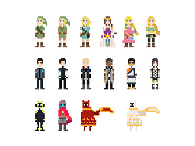Pixel Characters - Video Games characters illustrator journey pixel pixelart retro vector videogames zelda