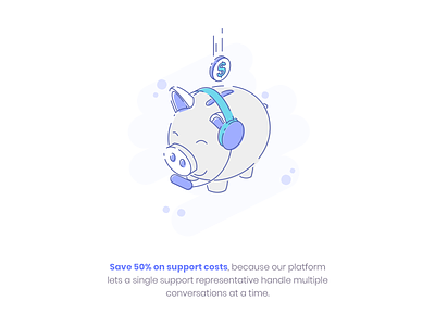 Support Cost Savings bank coin fun headset illustration isometric lineart pig piggybank saving support