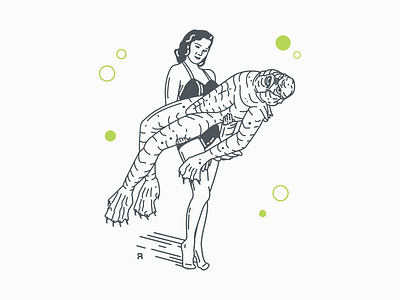 The Woman From The Black Lagoon classic creature design horror illustration line lineart monster movie