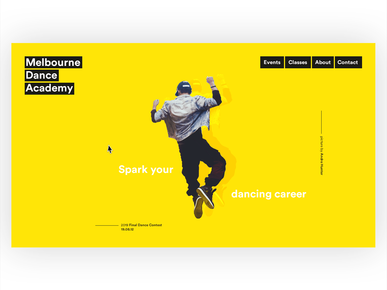 Dance Academy Homepage Concept animation concept cursor dance school dancer webdesign yellow
