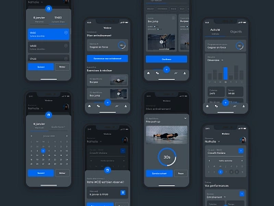 Fitness App - UX/UI Exploration application concept crossfit dark mode dark theme exploration fitness app mobile ui ux design ui design user interface wod workout