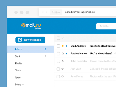 Redesign Mail.ru blue concept flat mail prototype redesign ui ux web