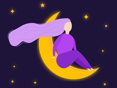 Moon girl character design dream dreamcatcher dreamy girl illustration illustrator moon vector