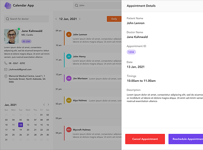 Calendar App calendar design calendar ui doctor calendar