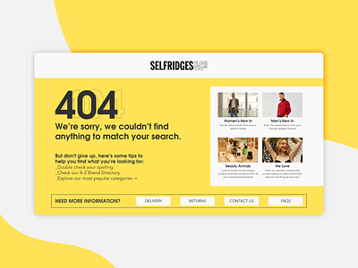 Daily UI 008 :: 404 Page 404 404 page challenge daily ui dailyui dailyui008 selfridges selfridgesco stores