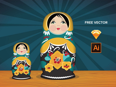 Free Russian Doll Vector babooshka babushka doll free illustrator matryoshka nesting russia russian doll sketch vector