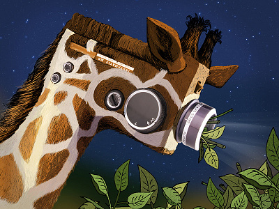 Midnight Snack camera eating funny giraffe humor illustration leaves midnight night snack