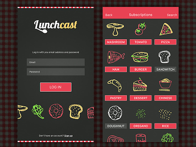 Lunchcast app android app concept delicious food login logo restaurant