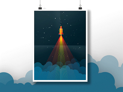 Space Shuttle clouds illustration launch lineart poster rocket shuttle space