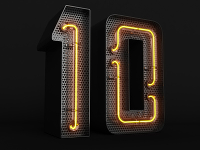 3D neon numbers 10 3d 3d text background countdown counter game glow grid infographics interface lettering neon number top ten