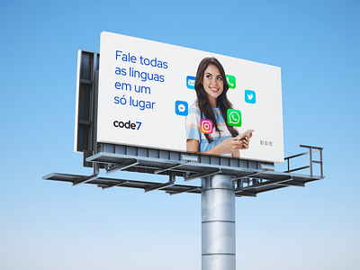 Code7 - Fale todas as línguas em um só lugar billboard blue branding chatbot code7 white