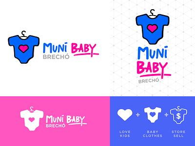 Muni Baby Brecho baby blue branding clothes design example logo pink sell store