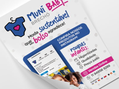 Muni Baby Brechó flyer baby blue clothes flyer paper pink