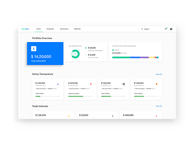 Investment Platform Dashboard asset blue cards dashboard data graphs investment landing pages loages minimal money progress search typogaphy ux