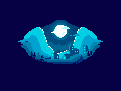 Moon color light moon mountains pixel pixel art town tree village