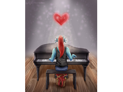 Undertale - She’s Playing Piano fanart illustration piano undertale undyne video games