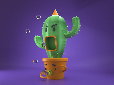 Angry Cactus 3d 3d art bubble character cinema4d colors design dribbble funny green illustration modeling monster octane plants render shot