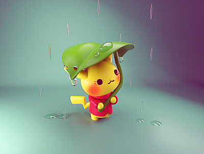 Pika Rain 3d 3d art character cinema4d design dribbble funny modeling nintendo pikachu pokemon render shot