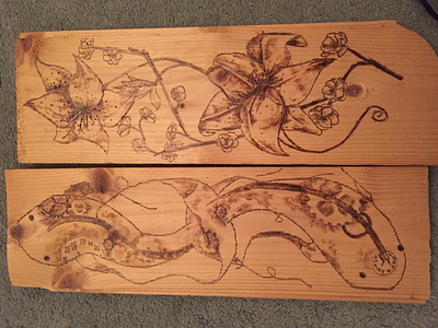 An Old Woodburn fish flowers wood wood burning wooden
