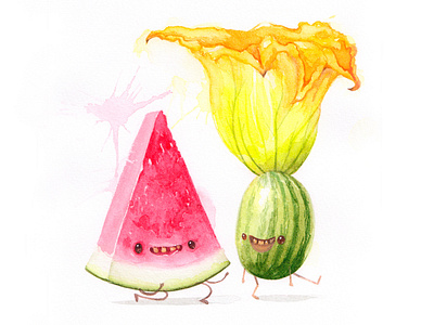Summer Fun cute dancing food fruit fun illustration summer vegetables watercolour
