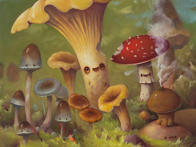 Shroom Land illustration mushrooms nature oils painting popsurrealism traditional