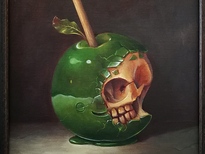 Steve candy apple food illustration macabre painting popsurrealism skull traditional