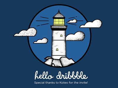 Hello Dribbble! clouds debut illustration lighthouse welcome