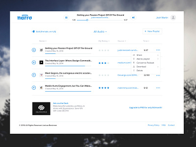 Narro audio interface music music player playback podcast ui ux