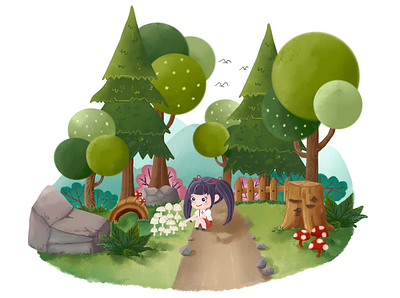 A girl in the garden design illustration