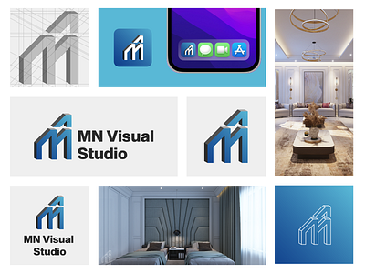 MN Visual Studio Branding Visuals © ✨🛋️ 3d 3d logo 3d visualization studio architectural brand identity designer brand mark branding debutshot interior design logo logo logo folio visual studio