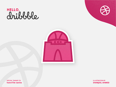 Hello Dribbble! brand identity designer debut debutshot hello dribbble illustration karachi logo mazar e quaid pink sticker vector illustration