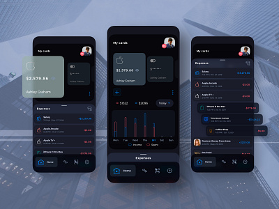 Damofy Finance Management Mobile UI Darkmode