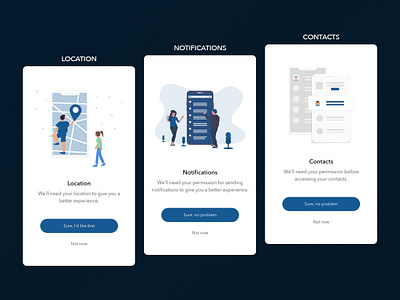 App permissions! app permission app permissions contacts flat design illustration location mobile app design notification on boarding permission permissions ui design