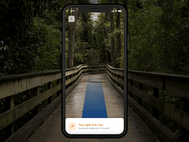 AR interaction animation augmented reality direction forest iphone x jungle maps mobile app ui mockup route tracking