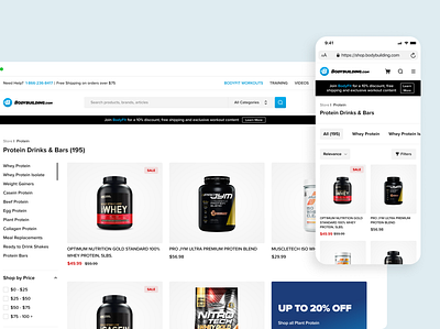 bodybuilding.com category page exploration category clean design ecommerce filter fitness ios iphone minimal product supplements ui