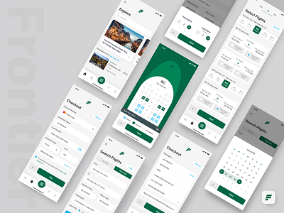 Frontier Airline Redesign airline airplane app booking calendar checkout clean explore flights frontier ios iphone minimal qr code travel ui