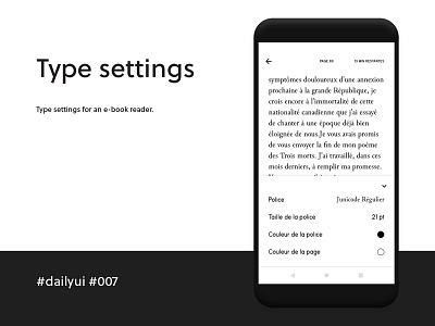 Type Settings app dailyui ebook settings text