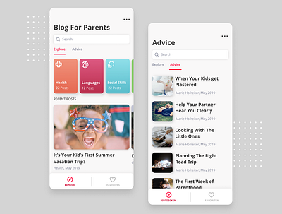 Clean Blog App advice blog blog design blogger clean ui filter mobile app mobile ui parents ui