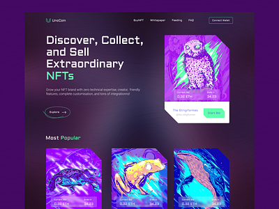UnoCoin - NFT Marketplace UX/UI crypto landing page nft marketplace ui user experience user interface ux website