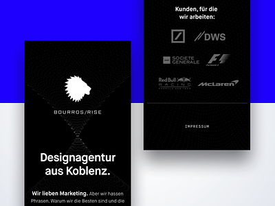 Bourros /Rise Landing Page Mobile agency black bourros design deutsche bank landing mobile portfolio ui user interface ux webdesign