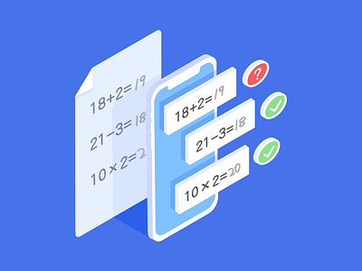 scanning 2.5d addition banner blue checking count error homework judge knowbox mathematics numeral operation paper phone right scanning subtraction teach test