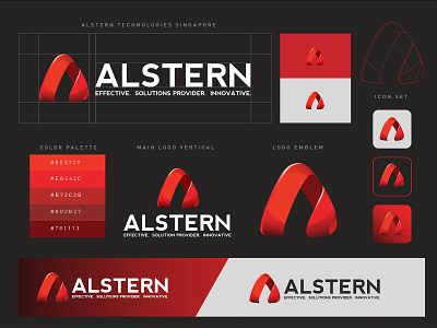 Alstern Technologies Singapore Red Branding design 01 alstern branding business card logo logodesign logotype red red branding red card sg singapore solution technology vi