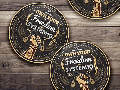Audio Technica's Sticker Design business card coaster freedom mic mike music round roundcard singing system tribal typography