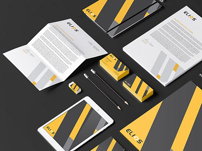 Elios Branding Corporate Identity black brand branding business businesscard identity letterhead logo logotype namecard vi yellow