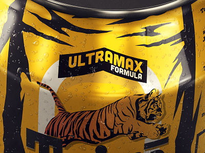 Taiga ultramax formula motor oil packaging design can engine formula lubricant metal can motor oil product taiga tiger ultramax yellow