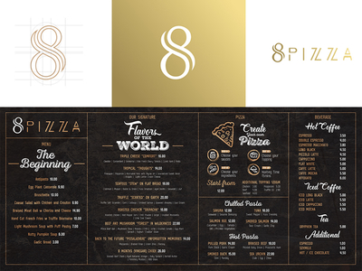 8pizza restaurant menu branding branding cheddar cheese gold logo menu packaging pasta pizza restaurant singapore typography