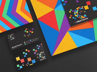 Creativita brand identity bahrain brand brand design business card colorful colours creativita creativity happy pixel rainbow stationery